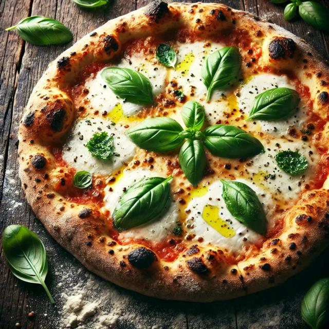 Homemade pizza with fresh mozzarella and basil